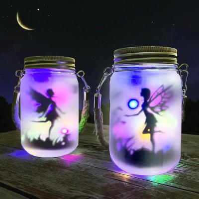 Alritz 2 Pack Solar Lantern Fairy Lights, Christmas Decorations Garden Ornament Lights - Outdoor Hanging Frosted Glass Mason Jar Lights for Tree, Table, Yard, Patio, Lawn Ages 4 5 6 7 8 9 10+(Color)