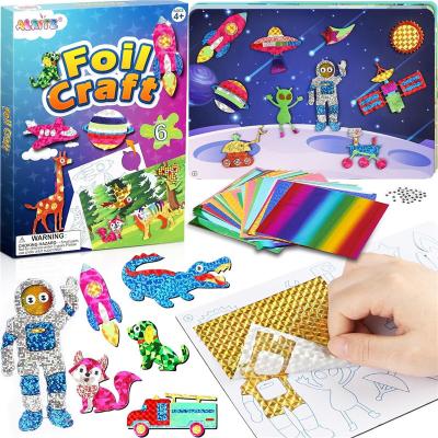 Alritz Arts and Crafts,Foil Crafts Fun Kit, Foil Art Kit Toys for Kids Animals Space Cars, Foil Stickers Supplies,Travel Toys DIY Christmas Gifts for Girls Boys 4 5 6 7 8 9 10 11+ Years Old (6 Theme)