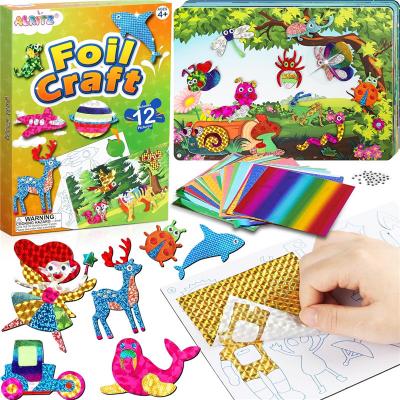 Alritz Arts and Crafts,Foil Crafts Fun Kit, Foil Art Kit Toys for Kids Animals Space Cars, Foil Stickers Supplies,Travel Toys DIY Christmas Gifts for Girls Boys 4 5 6 7 8 9 10+ Years Old (12 Theme)