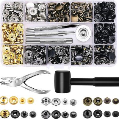 Alritz 120 Sets Leather Snap Fasteners Kit with Hammer Puncher, 12.5mm Metal Button Snaps Press Studs with 4 Setter Tools for Clothes, Jackets, Jeans Wears, Bracelets, Bags