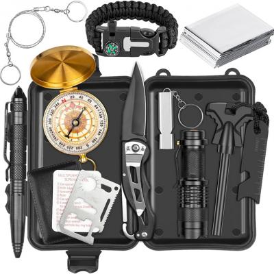 Alritz Emergency Survival Kit, for Men 12 in-1 Outdoor Survival Gear Lifesaving Tools Contains Compass, Fire Starter,for Camping Hiking Wilderness Adventures Disaster Preparedness