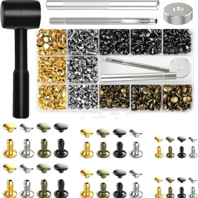 Alritz 480 Sets Leather Rivets, Double Cap Rivets Tubular 4 Colors 3 Sizes Metal Studs with Fixing Tools for DIY Leather Craft/Clothes/Shoes/Bags/Belts Repair Decoration