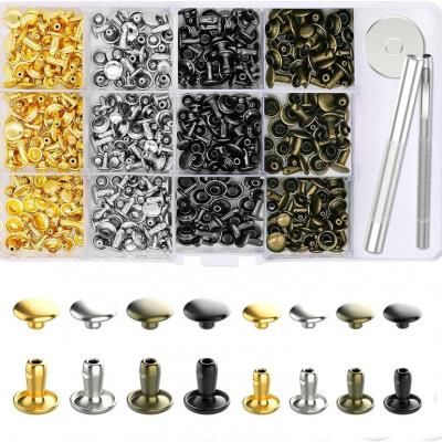 Alritz 240 Sets Leather Rivets, Double Cap Rivet Tubular 4 Colors 2 Sizes Metal Studs with Fixing Tools for DIY Leather Craft/Clothes/Shoes/Bags/Belts Repair Decoration