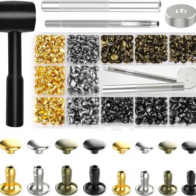 Alritz 240 Sets Leather Rivets, Double Cap Rivets Tubular 4 Colors 2 Sizes Metal Studs with Fixing Tools for DIY Leather Craft/Clothes/Shoes/Bags/Belts Repair Decoration