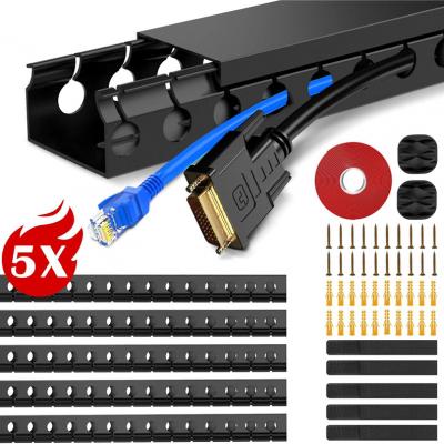 Alritz Cable Management Organizer,Cable Raceway Kit,72.85(5 * 14.57) Inch Wire Covers for Cords, Under Desk Cable Management System to Hide Under Desk,TV,Computer,Net,Power Cords,Black,(Pack 5)