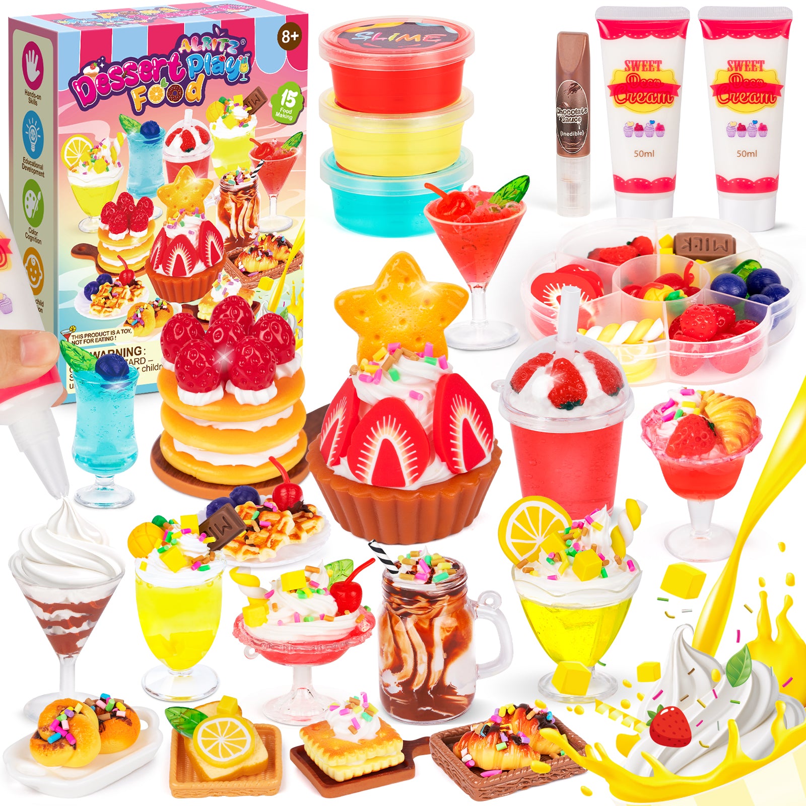 Alritz Making Miniature Food Toys Set, Mini Desserts Drinks Maker Craft Kit, DIY Simulated Strawberry Cake Pretend Play Food Set for Kids Teens Adults Ages 8 9 10+, Holiday Birthday Party Gift