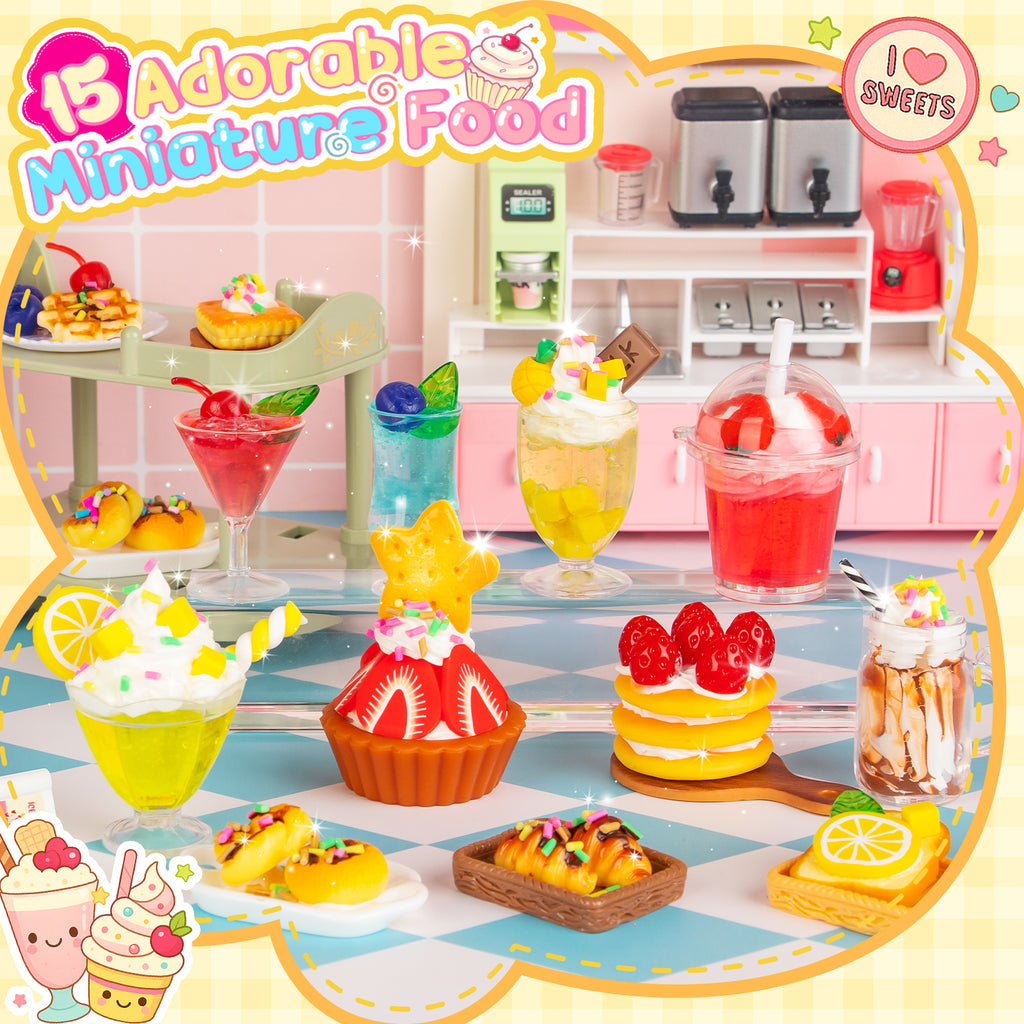 Alritz Making Miniature Food Toys Set, Mini Desserts Drinks Maker Craft Kit, DIY Simulated Strawberry Cake Pretend Play Food Set for Kids Teens Adults Ages 8 9 10+, Holiday Birthday Party Gift