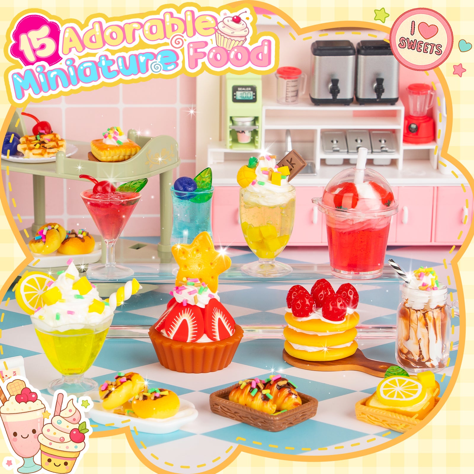 Alritz Making Miniature Food Toys Set, Mini Desserts Drinks Maker Craft Kit, DIY Simulated Strawberry Cake Pretend Play Food Set for Kids Teens Adults Ages 8 9 10+, Holiday Birthday Party Gift