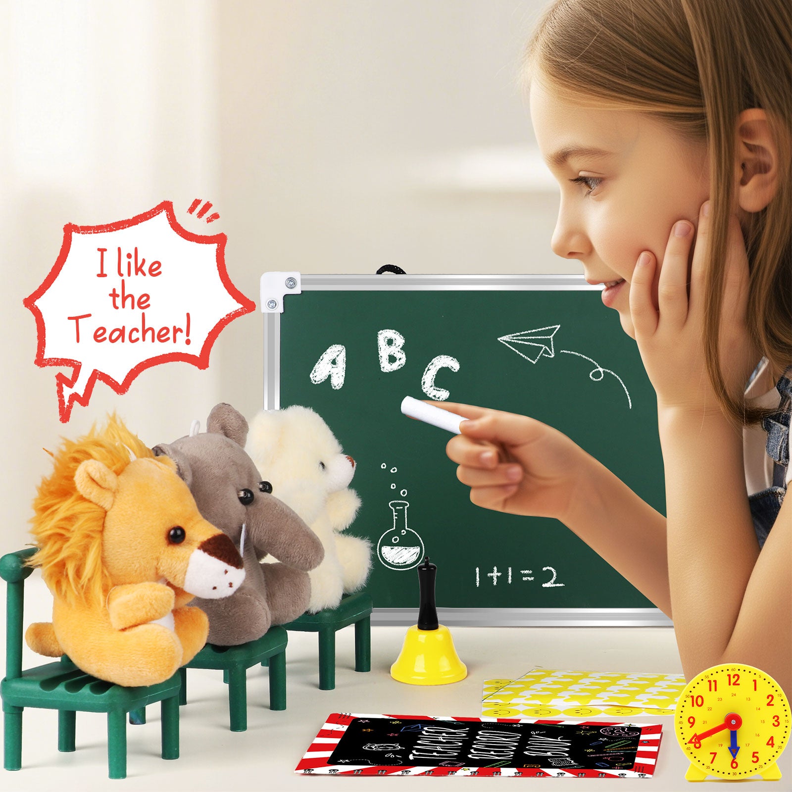 Alritz Pretend Play Teacher Set, School Stuff, Role Play Preschool Learning Activities Classroom Set for Girl Boys Include Dolls, Toy Laptop, Black Board, Birthday Gift Ages 5 6 7 8 9 10+ Years Old