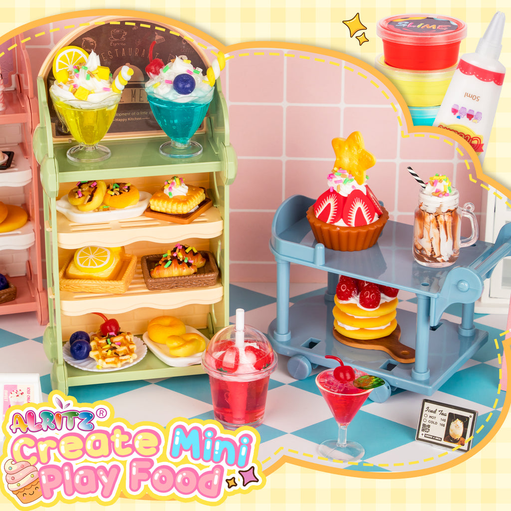 Alritz Making Miniature Food Toys Set, Mini Desserts Drinks Maker Craft Kit, DIY Simulated Strawberry Cake Pretend Play Food Set for Kids Teens Adults Ages 8 9 10+, Holiday Birthday Party Gift