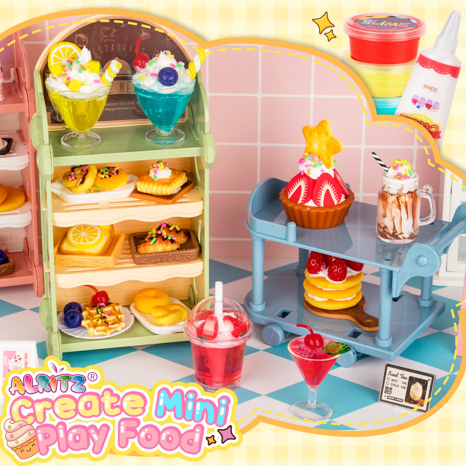 Alritz Making Miniature Food Toys Set, Mini Desserts Drinks Maker Craft Kit, DIY Simulated Strawberry Cake Pretend Play Food Set for Kids Teens Adults Ages 8 9 10+, Holiday Birthday Party Gift