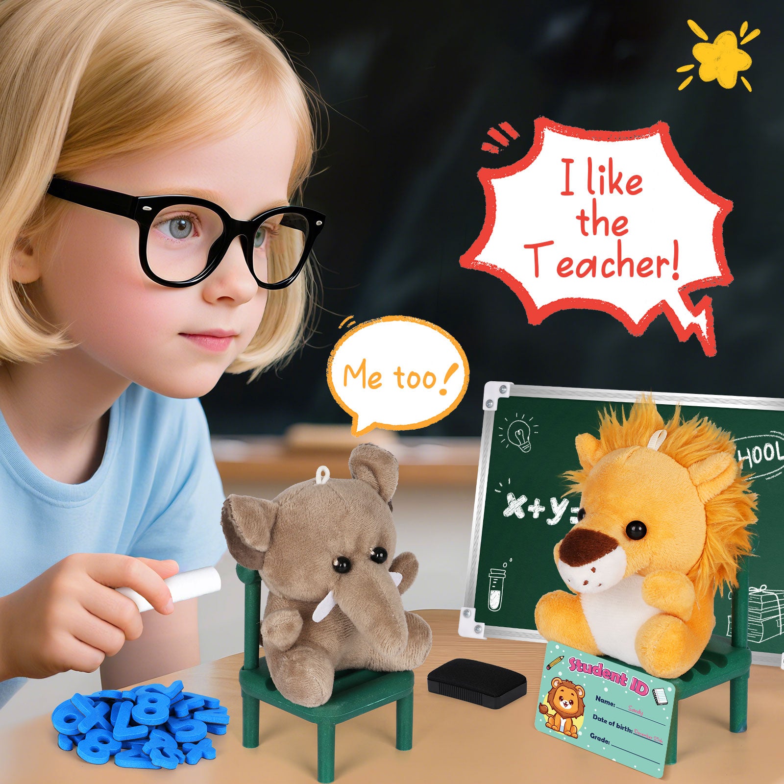 Alritz Pretend Play Teacher Set, School Stuff, Role Play Preschool Learning Activities Classroom Set for Girl Boys Include Dolls, Toy Laptop, Black Board, Birthday Gift Ages 5 6 7 8 9 10+ Years Old