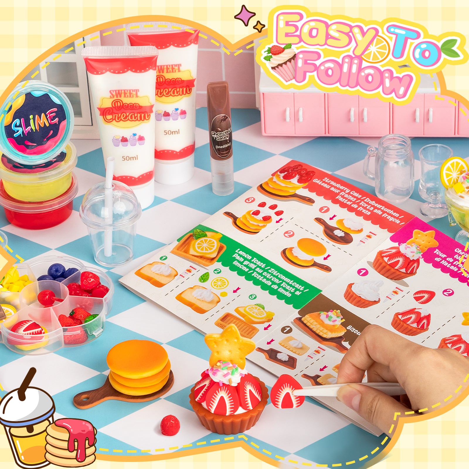 Alritz Making Miniature Food Toys Set, Mini Desserts Drinks Maker Craft Kit, DIY Simulated Strawberry Cake Pretend Play Food Set for Kids Teens Adults Ages 8 9 10+, Holiday Birthday Party Gift