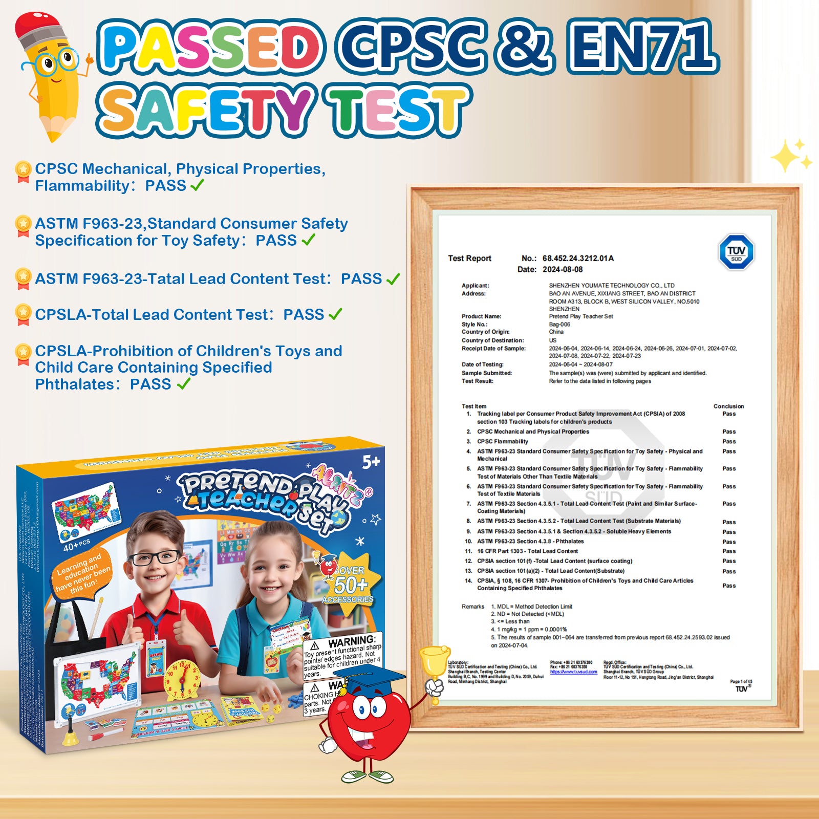 Alritz Pretend Teacher Playset, Role Pretend Play Kids School Toys Kit Include Map, Calendar, White Board Boys Girls Toys, Christmas Birthday Gift for Ages 5 6 7 8 9 10 11 12 13+