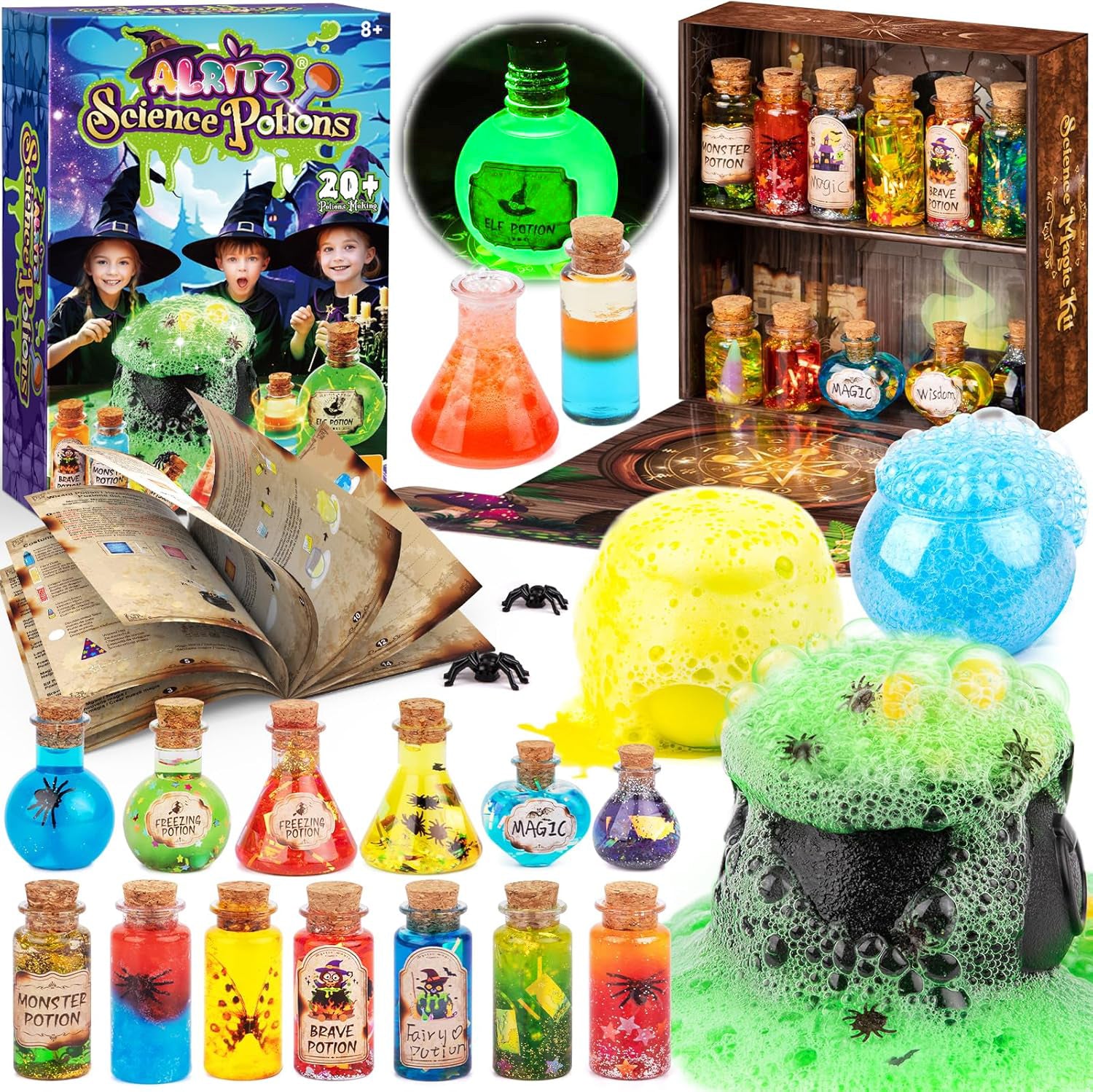 Alritz Science Potion Kits for Kids - 23 Magic Mix Potion Bottles, Witches Cauldron, Birthday Party Christmas Decorations Gifts Toys for Boys Girls 8 9 10 11+ Years Old