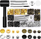Alritz 15mm Leather Snap Button Kits with Hammer Punch Spacer, 90 Sets Metal Snaps Press Studs with 4 Setter Tools for Thin Clothes, Jackets, Jeans Wears, Bracelets, Bags