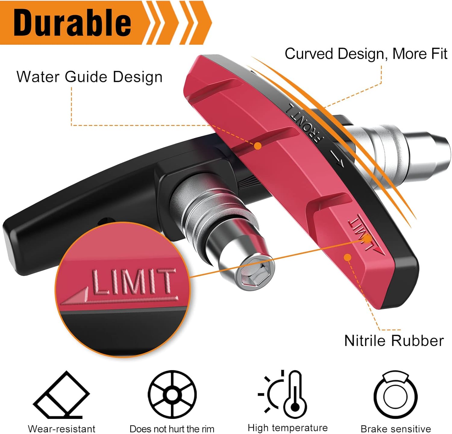 Bike Brake Pads Set, Alritz 3 Pairs Road Mountain Bicycle V-Brake Blocks Shoes with Hex Nut and Shims, No Noise No Skid, 70mm, for Front and Back Wheel