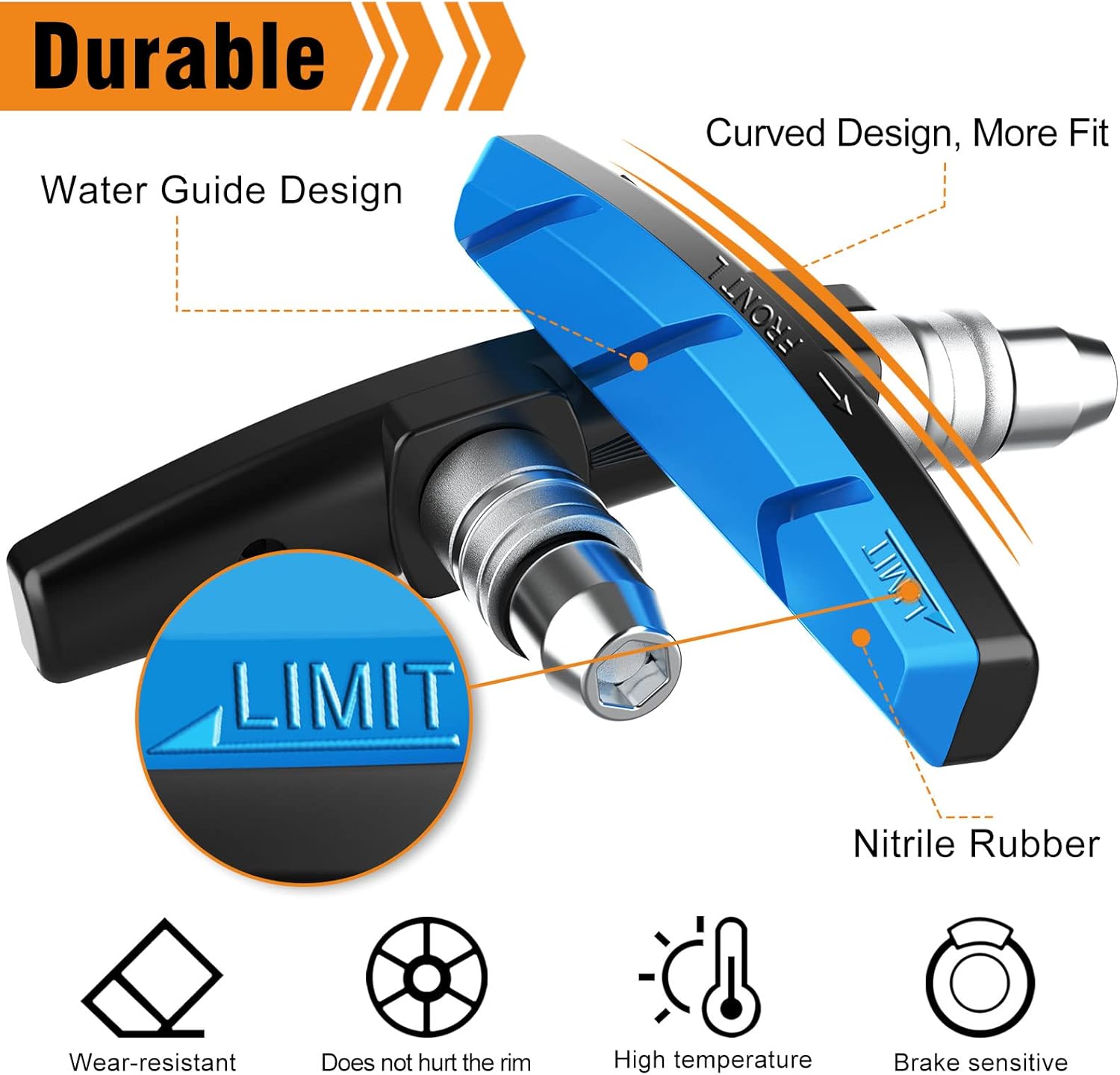 Bike Brake Pads Set, Alritz 3 Pairs Road Mountain Bicycle V-Brake Blocks Shoes with Hex Nut and Shims, No Noise No Skid, 70mm, for Front and Back Wheel