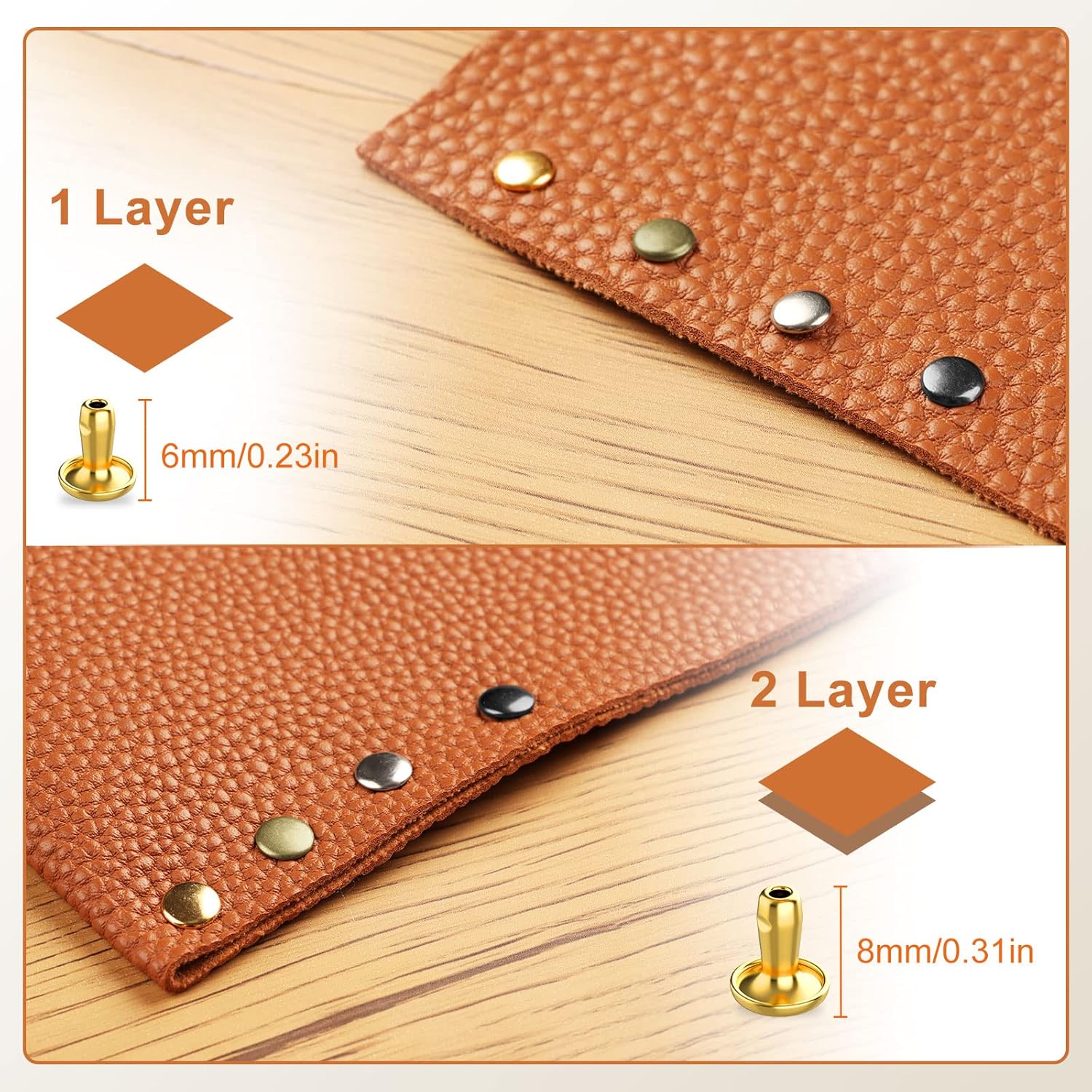 Alritz 240 Sets Leather Rivets, Double Cap Rivets Tubular 4 Colors 2 Sizes Metal Studs with Fixing Tools for DIY Leather Craft/Clothes/Shoes/Bags/Belts Repair Decoration