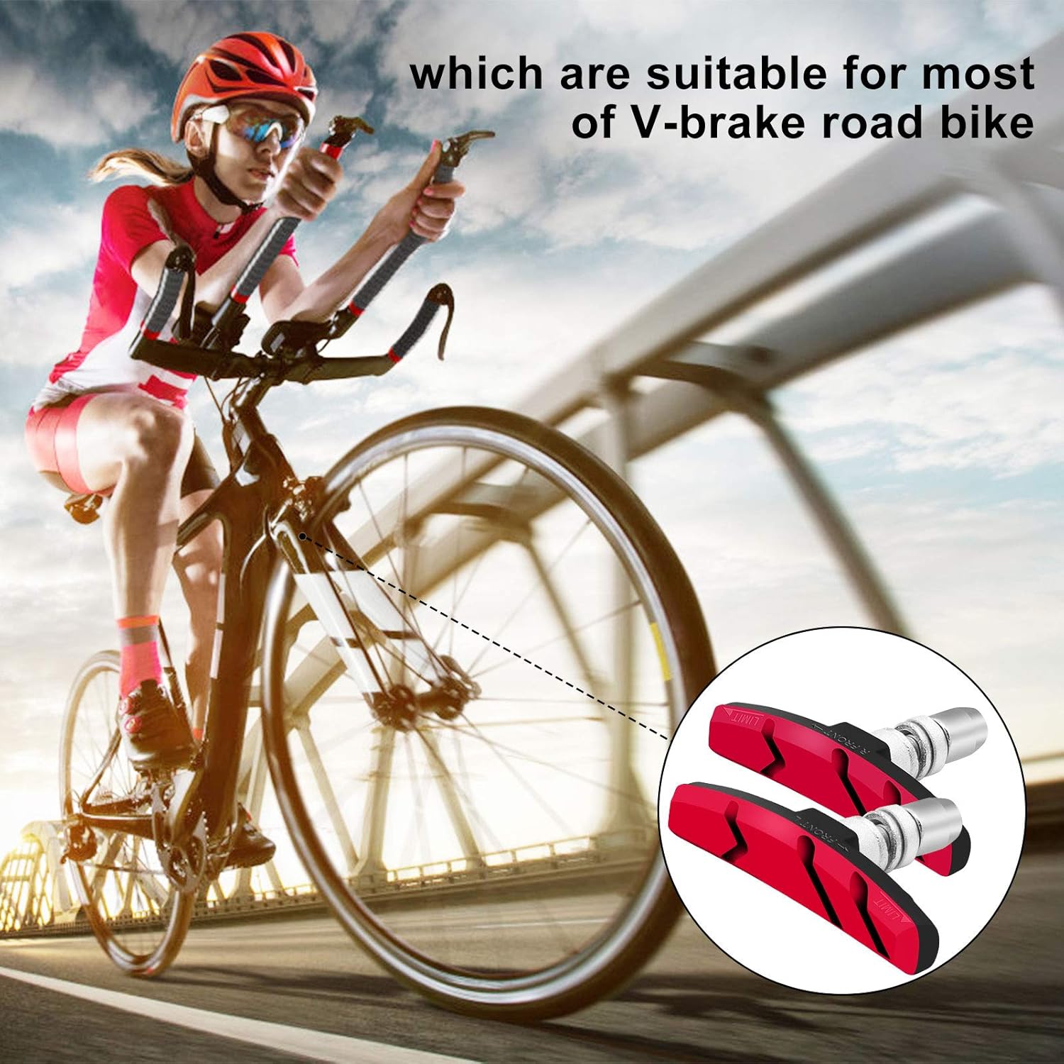 Bike Brake Pads Set, Alritz 3 Pairs Road Mountain Bicycle V-Brake Blocks Shoes with Hex Nut and Shims, No Noise No Skid, 70mm, for Front and Back Wheel