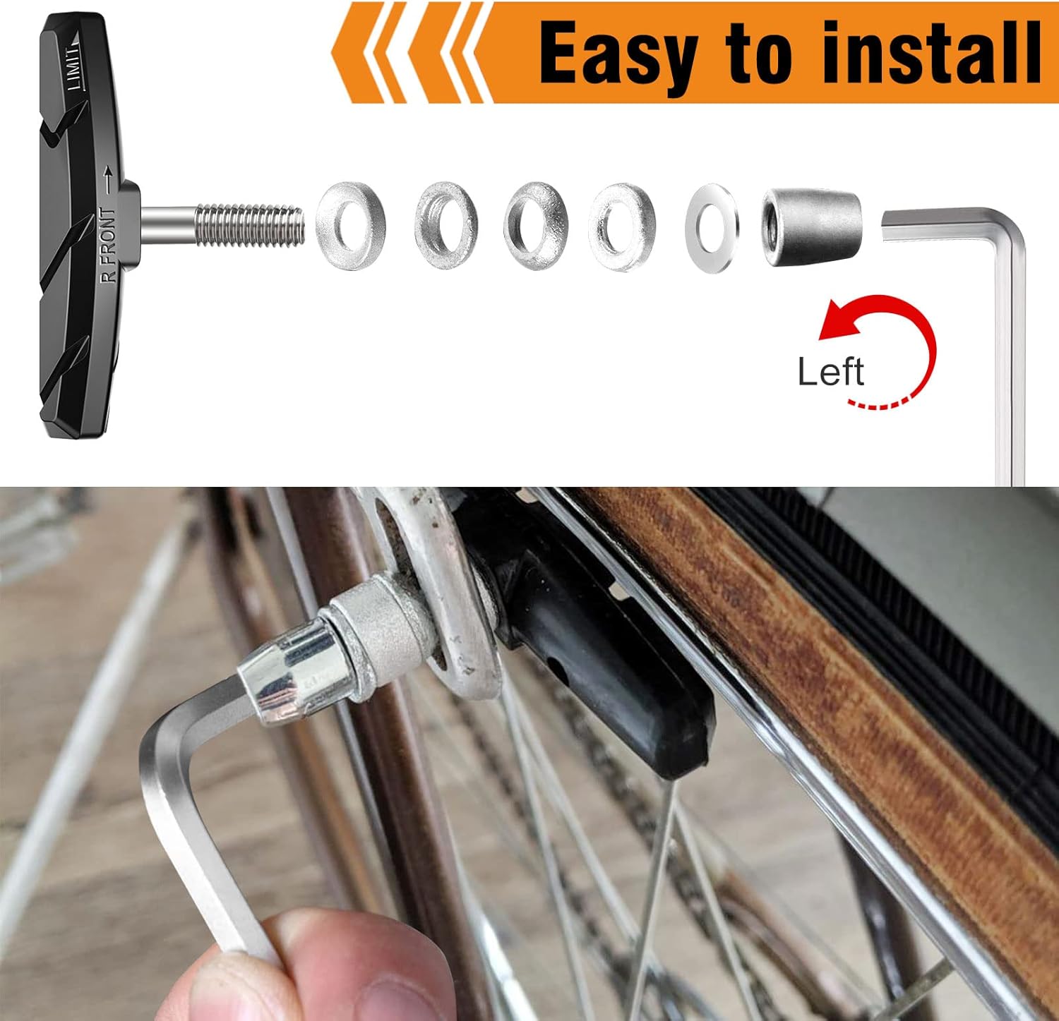 Alritz Bike Brake Pads Set, 4 Pairs Road Mountain Bicycle V-Brake Blocks Shoes with Hex Nut and Shims, No Noise No Skid, 70mm