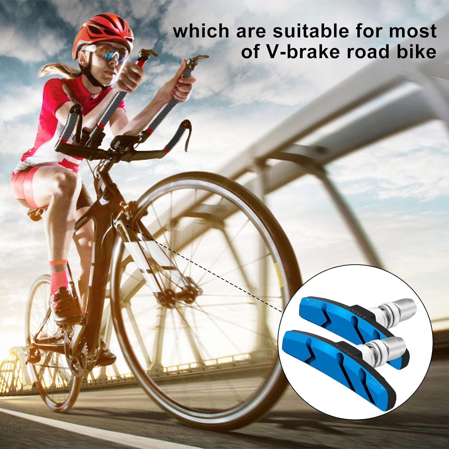 Bike Brake Pads Set, Alritz 3 Pairs Road Mountain Bicycle V-Brake Blocks Shoes with Hex Nut and Shims, No Noise No Skid, 70mm, for Front and Back Wheel