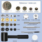 Alritz 15mm Leather Snap Button Kits with Hammer Punch Spacer, 90 Sets Metal Snaps Press Studs with 4 Setter Tools for Thin Clothes, Jackets, Jeans Wears, Bracelets, Bags