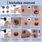 Alritz 15mm Leather Snap Button Kits with Hammer Punch Spacer, 90 Sets Metal Snaps Press Studs with 4 Setter Tools for Thin Clothes, Jackets, Jeans Wears, Bracelets, Bags